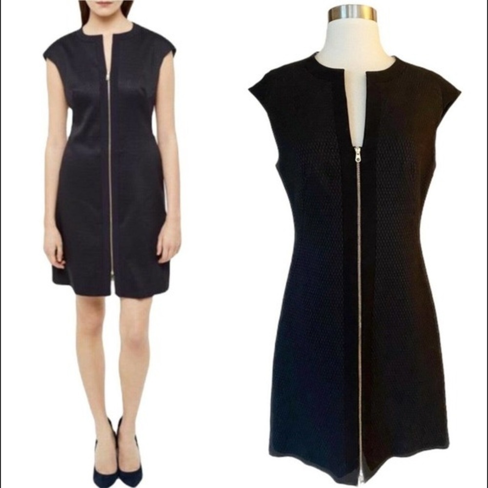 Ted Baker London Reikod Dress Front Zipper Textured Size 2 Black